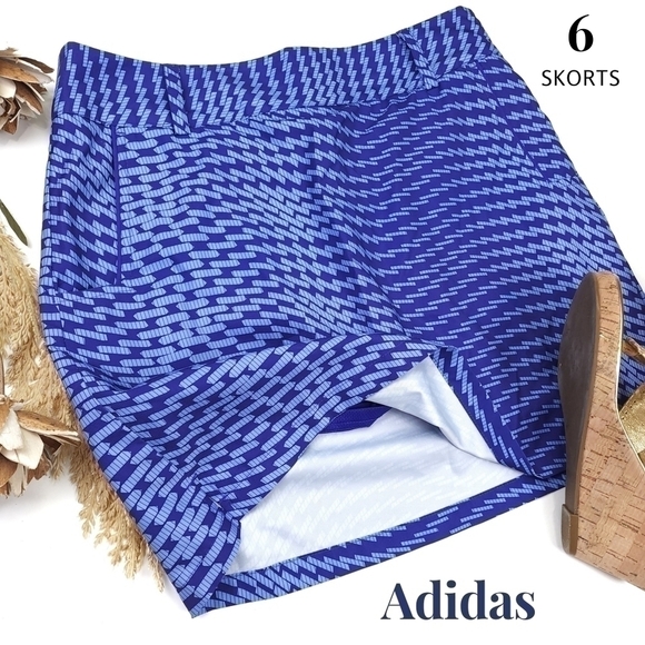 New Adidas Pocketed Blue Patterned Skort Sz 6 - Picture 10 of 12